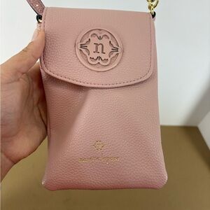 nanette lepore pink purse, adjustable strap, multiple card slots and pouches